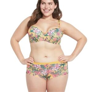 Cacique 36 DDD Multicolor Floral Balconette Bra + 3 Panties Set NWT